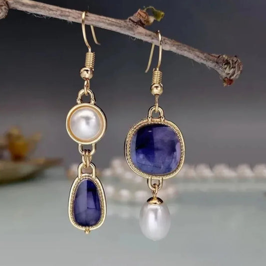 LP | Elegant Blue Stone Pearl Earrings | 1+1 Free Today