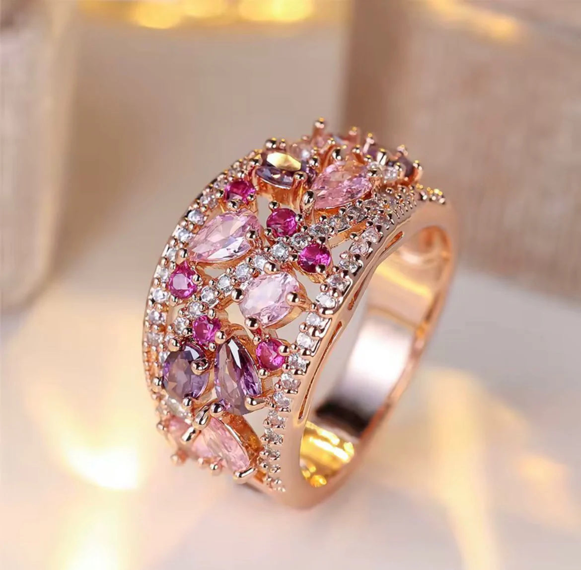 Wear the Hope Breast Cancer Awareness Classis Stoned Ring